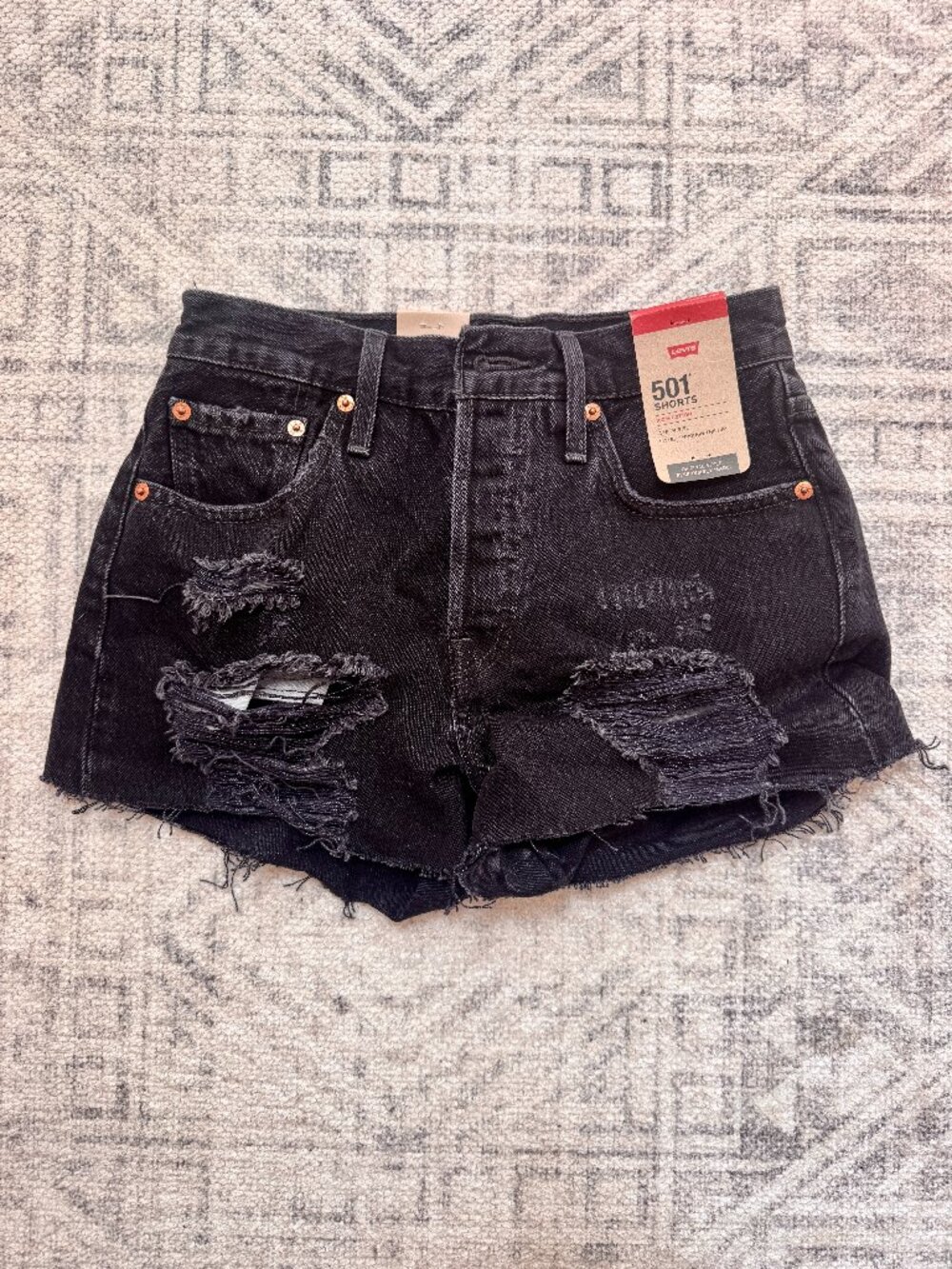Levi's 501 Black Denim Shorts - Size 25